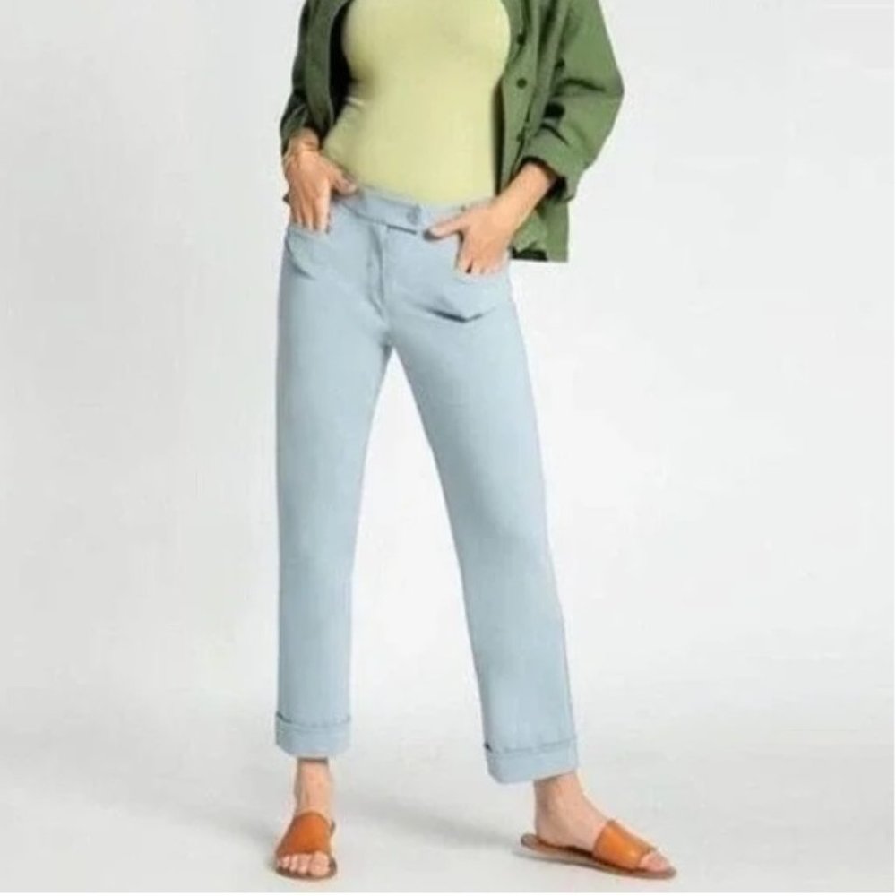 Betabrand Cropped Cuffed Pants Size L Petite in Sky Blue Color
